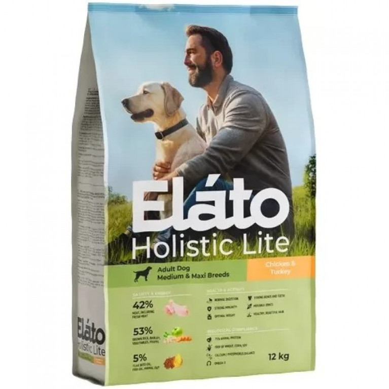 Elato Holistic Light Adult Dog Medium & Maxi Полнорационный сухой корм для взрослых собак средних и крупных пород с курицей и индейкой